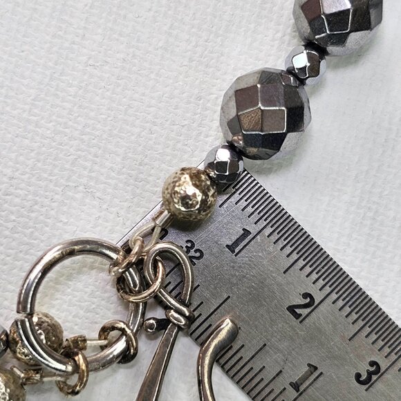 Faceted Silver Hematite Sterling Silver Multi Strand Bib Necklace, 17” - Picture 7 of 10